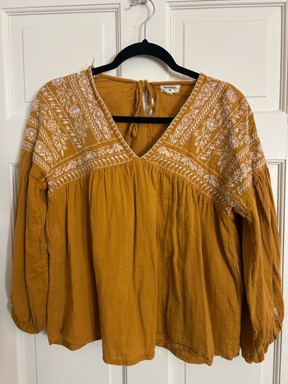 Cost Plus World Market Mustard Yellow Embroidered V-Neck Tunic